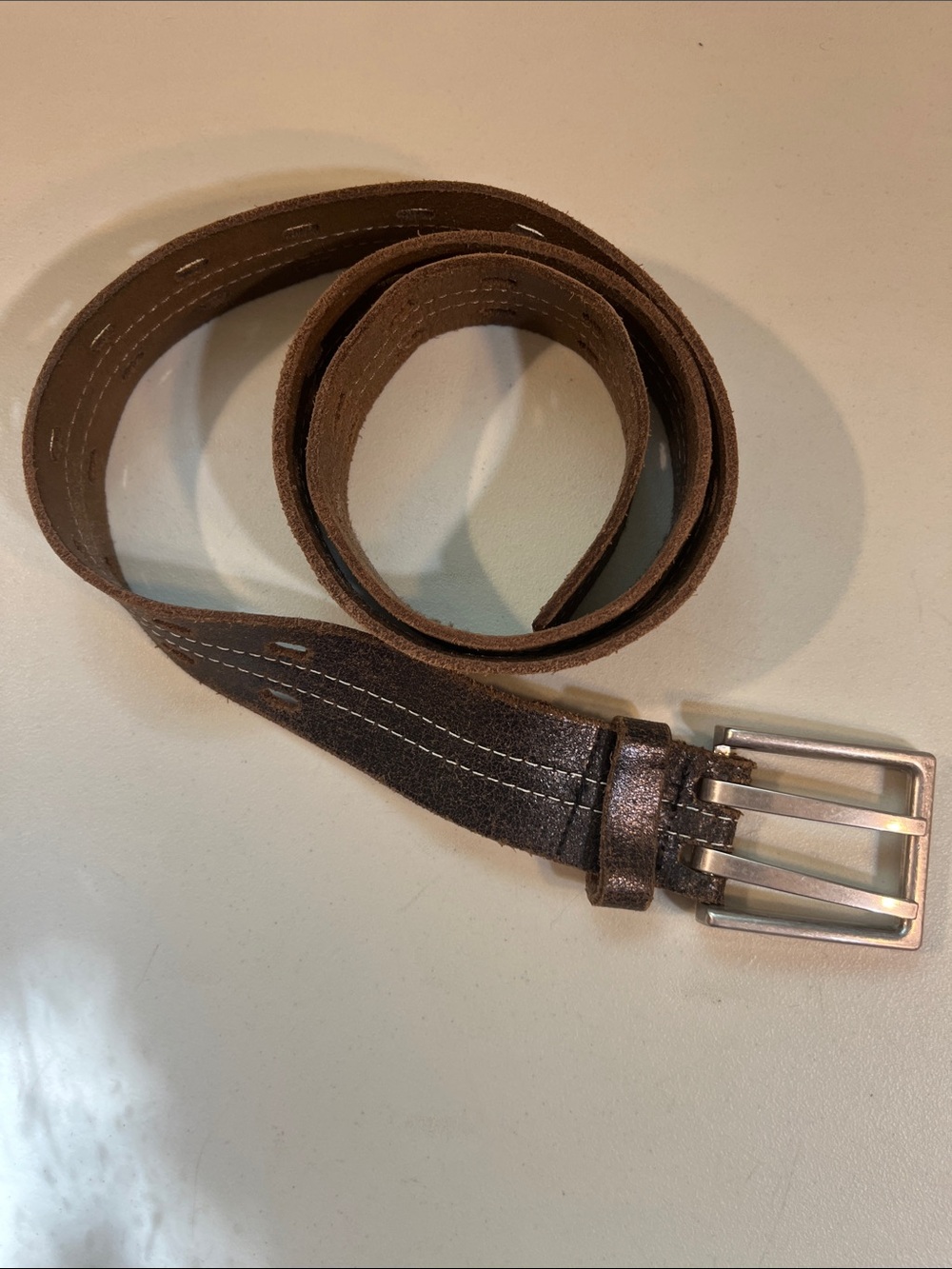 Buffalo David Bitton Brown Leather Belt with Silver-Tone Buckle